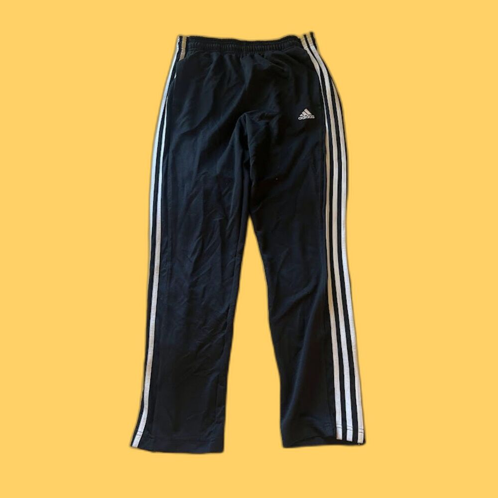 Adidas Black Track Pants with White Stripes Size Large